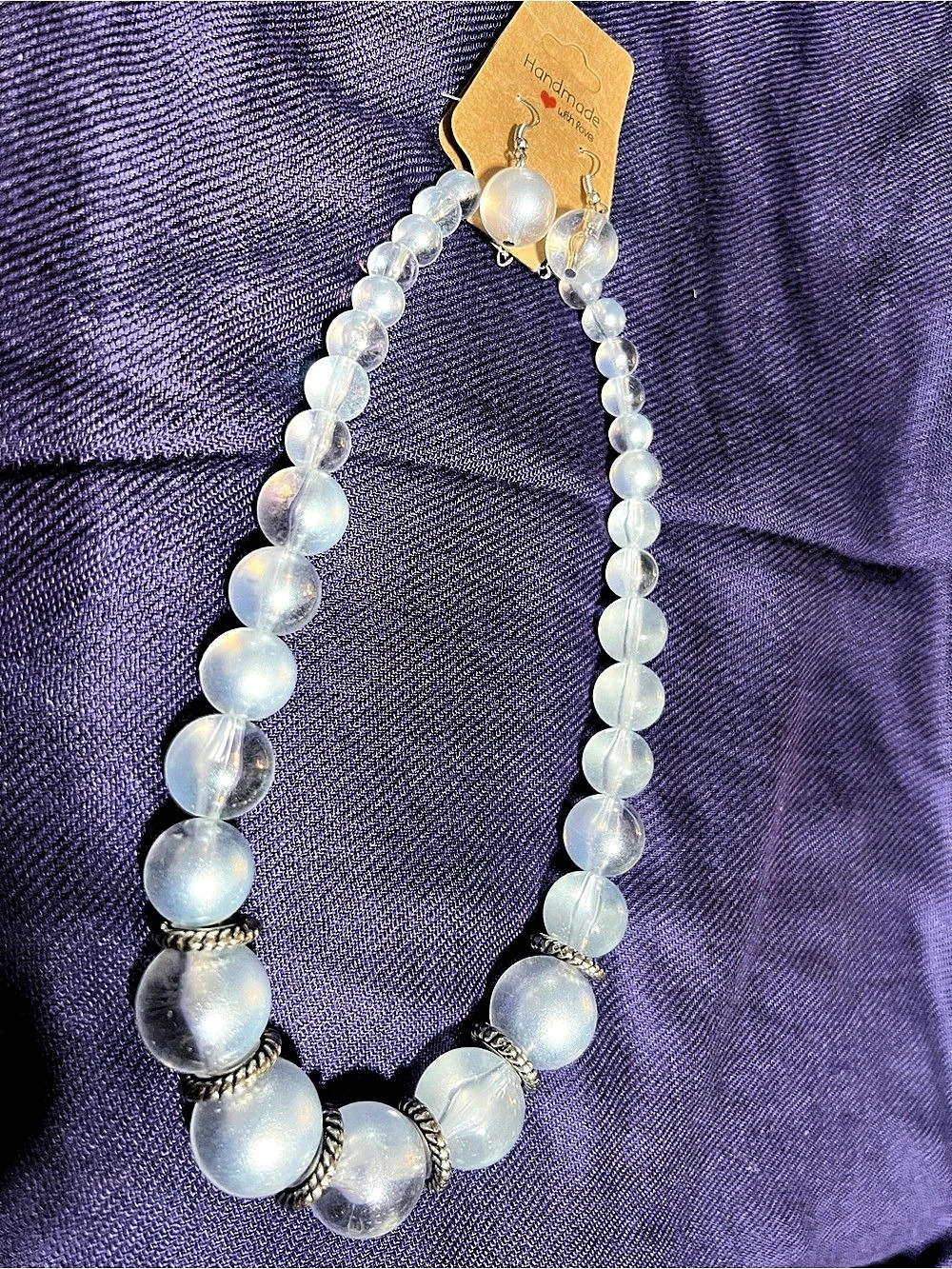 Beaded Statement Necklace in clear silver White